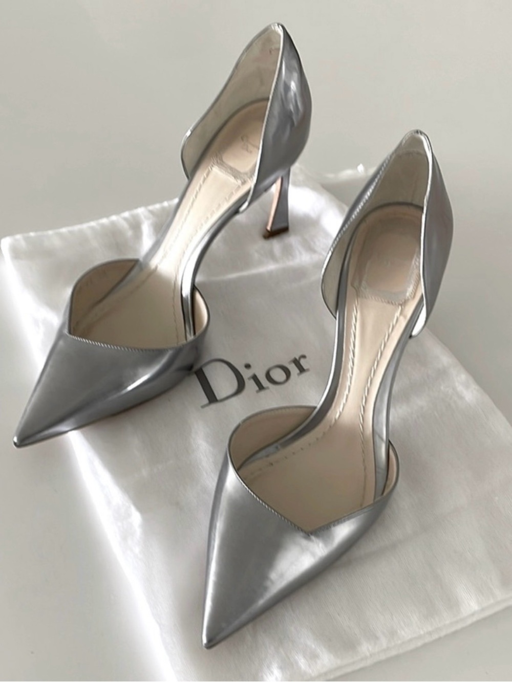 Dior Silver Leather D'Orsay Pumps